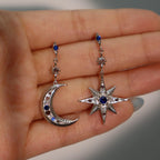 Star Moon 18K Gold CZ Anti Tarnish Dangler Hoop Earring Bulk