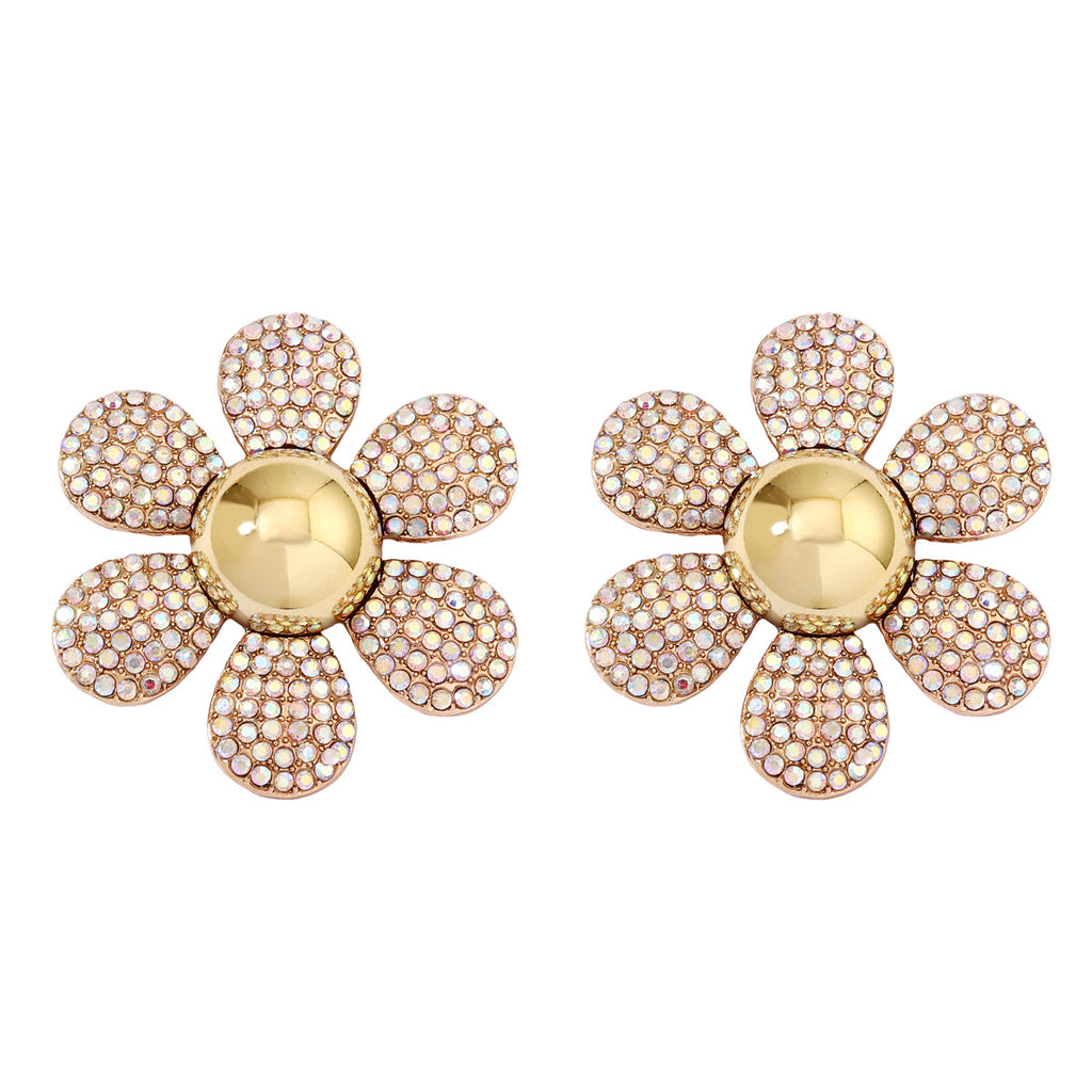 Rainbow Pearl Multi Rhinestone 18K Gold Stud Anti Tarnish Earring Bulk