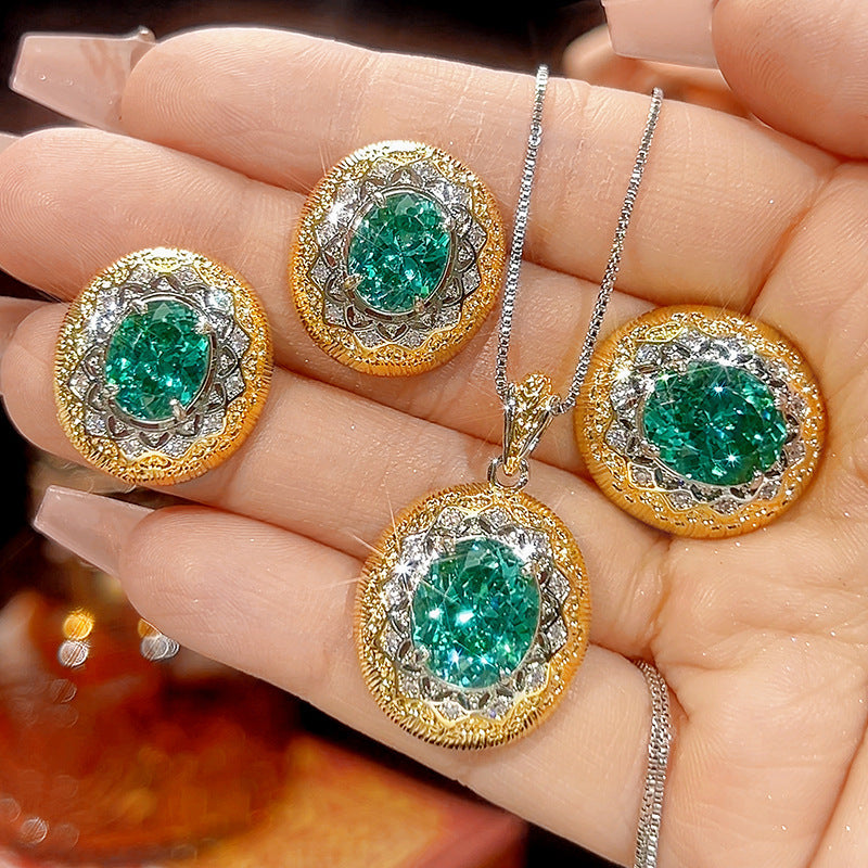 Oval Shape Gold Silver CZ Anti Tarnish Copper Necklace Combo Set Bulk