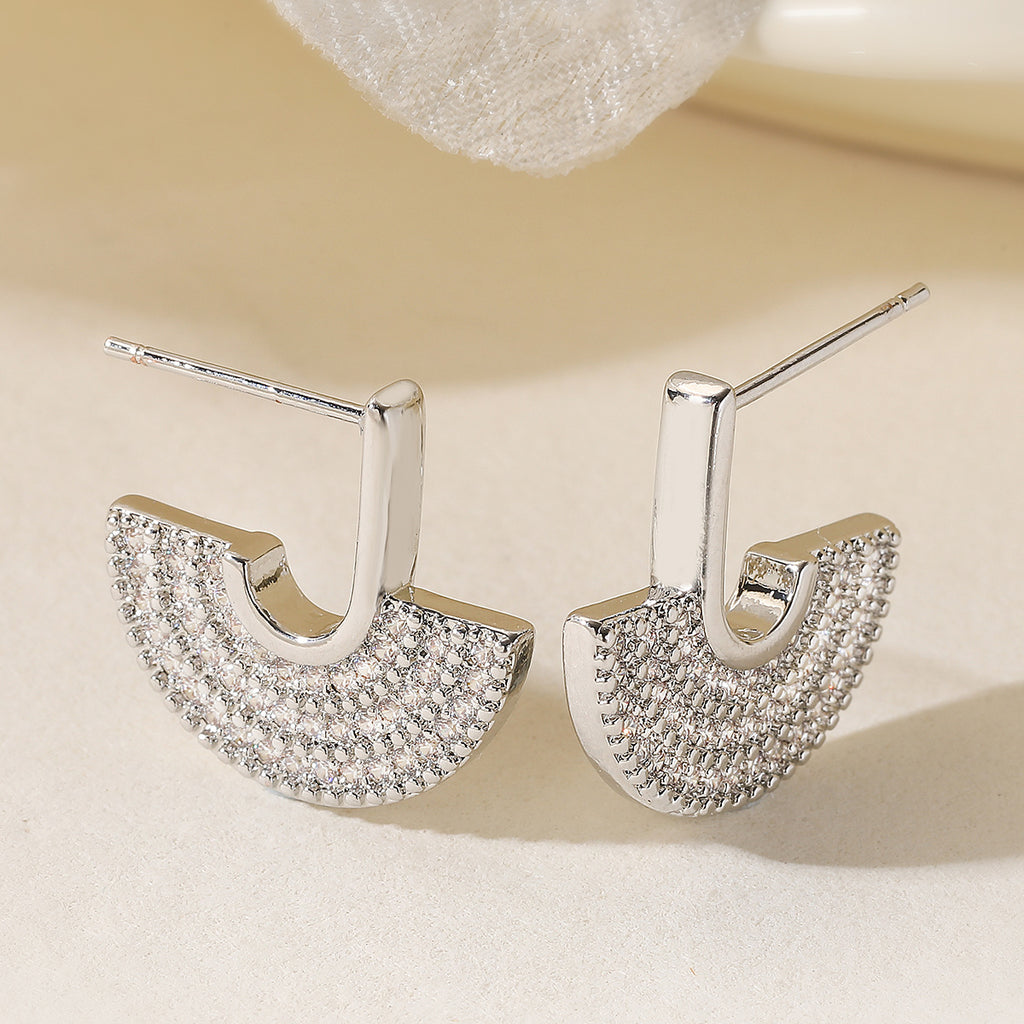 Half Round CZ 18K Gold Silver Anti Tarnish Hoop Earring Bulk