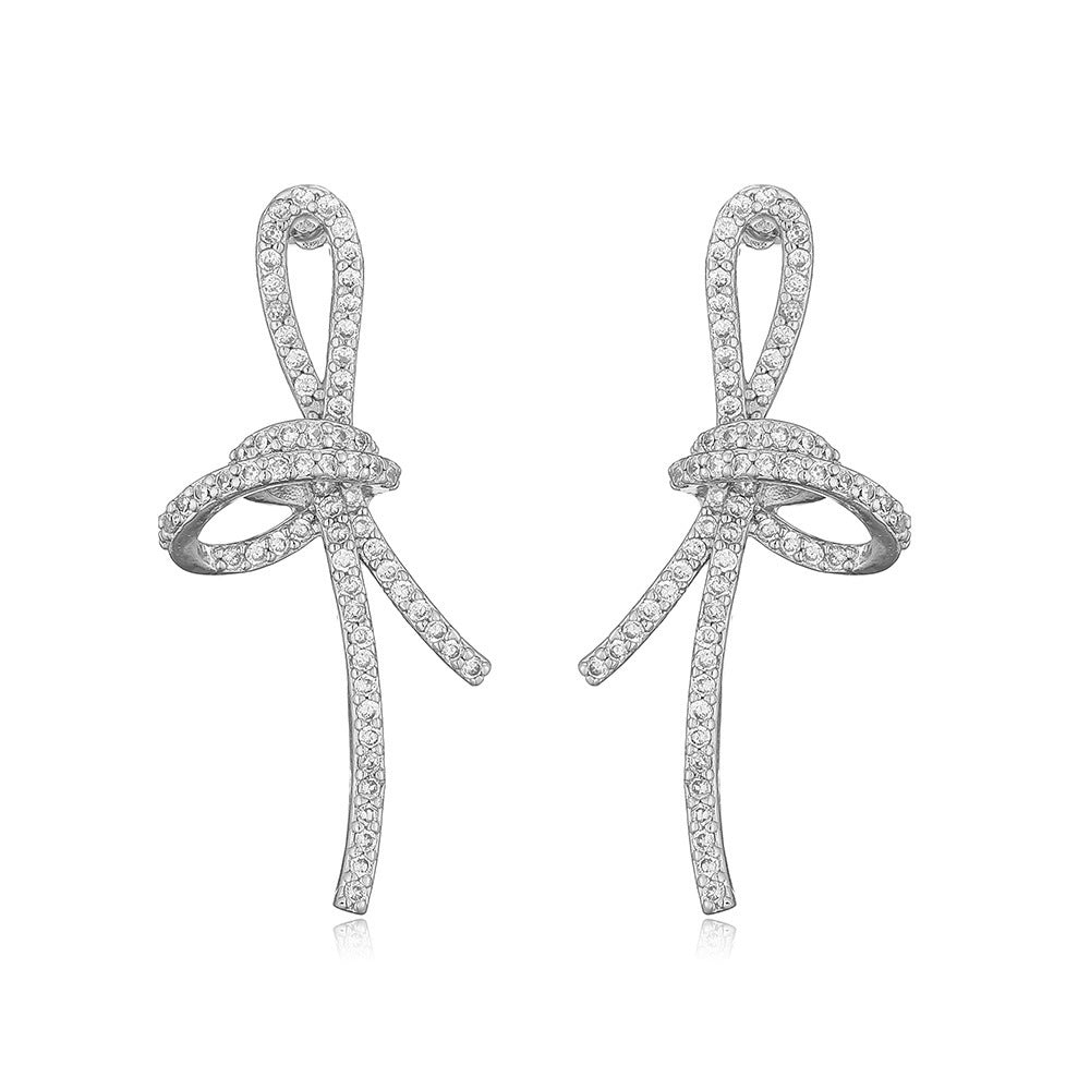 Bow Knot Gold Silver CZ Anti Tarnish Necklace Earrings Set Bulk Secondary image