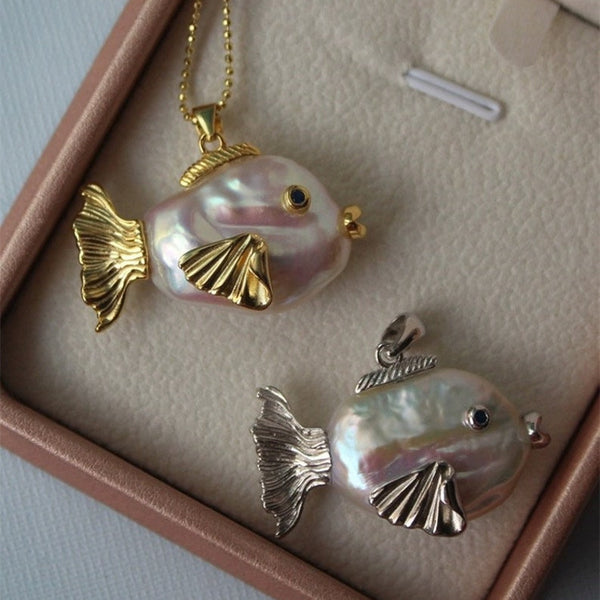 Ocean Pearl Shape Fish 18k Gold Silver Stainless Steel Anti Tarnish Necklace Pendant Chain For Women Secondary image