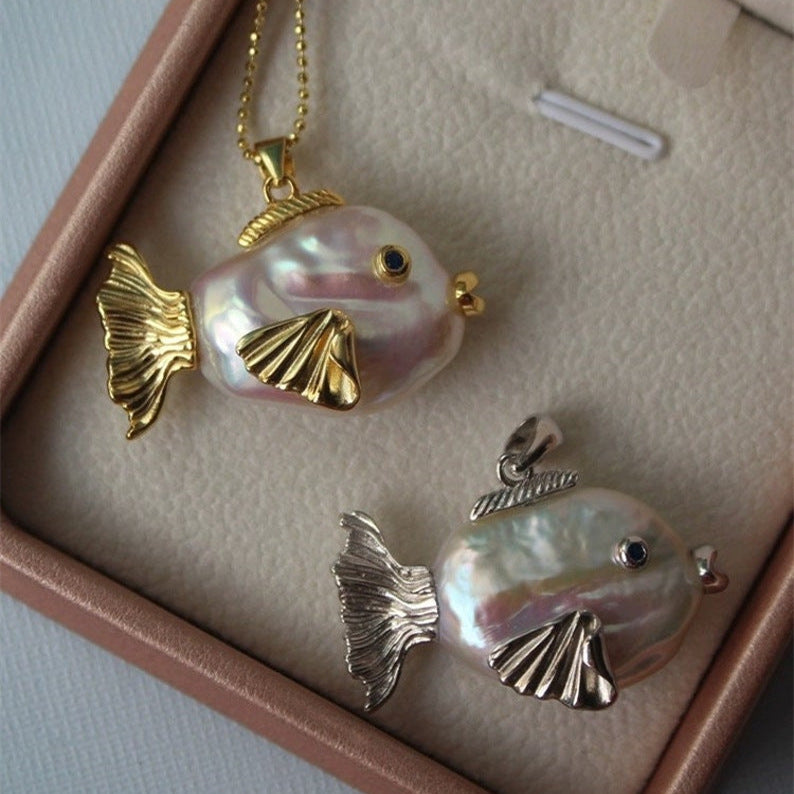 Ocean Pearl Shape Fish 18k Gold Silver Stainless Steel Anti Tarnish Necklace Pendant Chain For Women