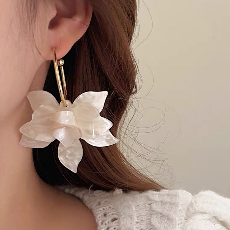 Flower White Green Brown 18K Gold Anti Tarnish Hoop Earrings Bulk