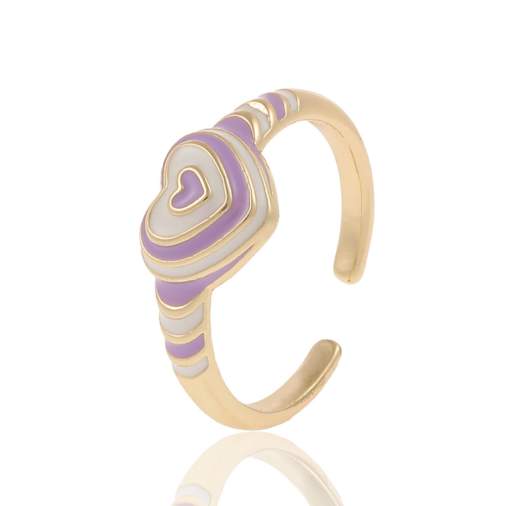 Heart Rainbow Enamel 18K Gold Plated Anti Tarnish Ring For Women Bulk