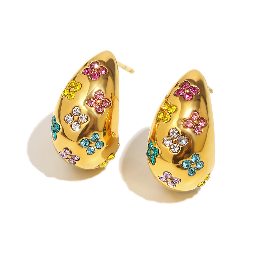 Flower Multi 18K Gold Cubic Zirconia Stainless Steel Stud Earring Bulk