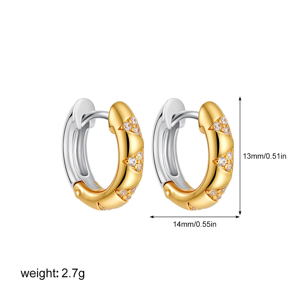 Chunky Dual Tone Gold Silver CZ Stainless Steel Hoop Earrings Wholesale
