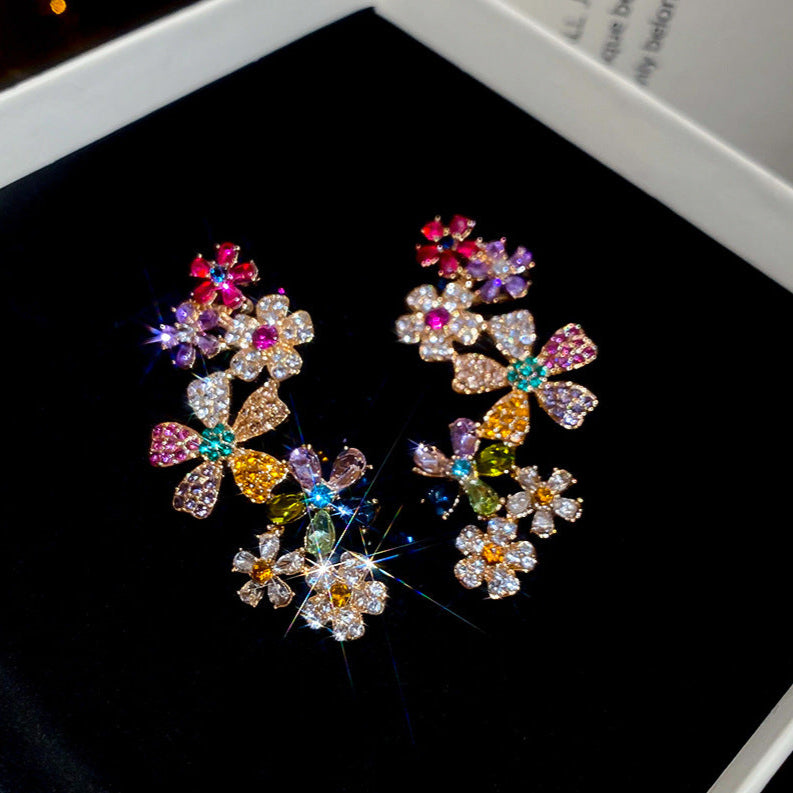 Flower Gold Multi Gemstone Crystal Anti Tarnish Dangler Earrings Bulk