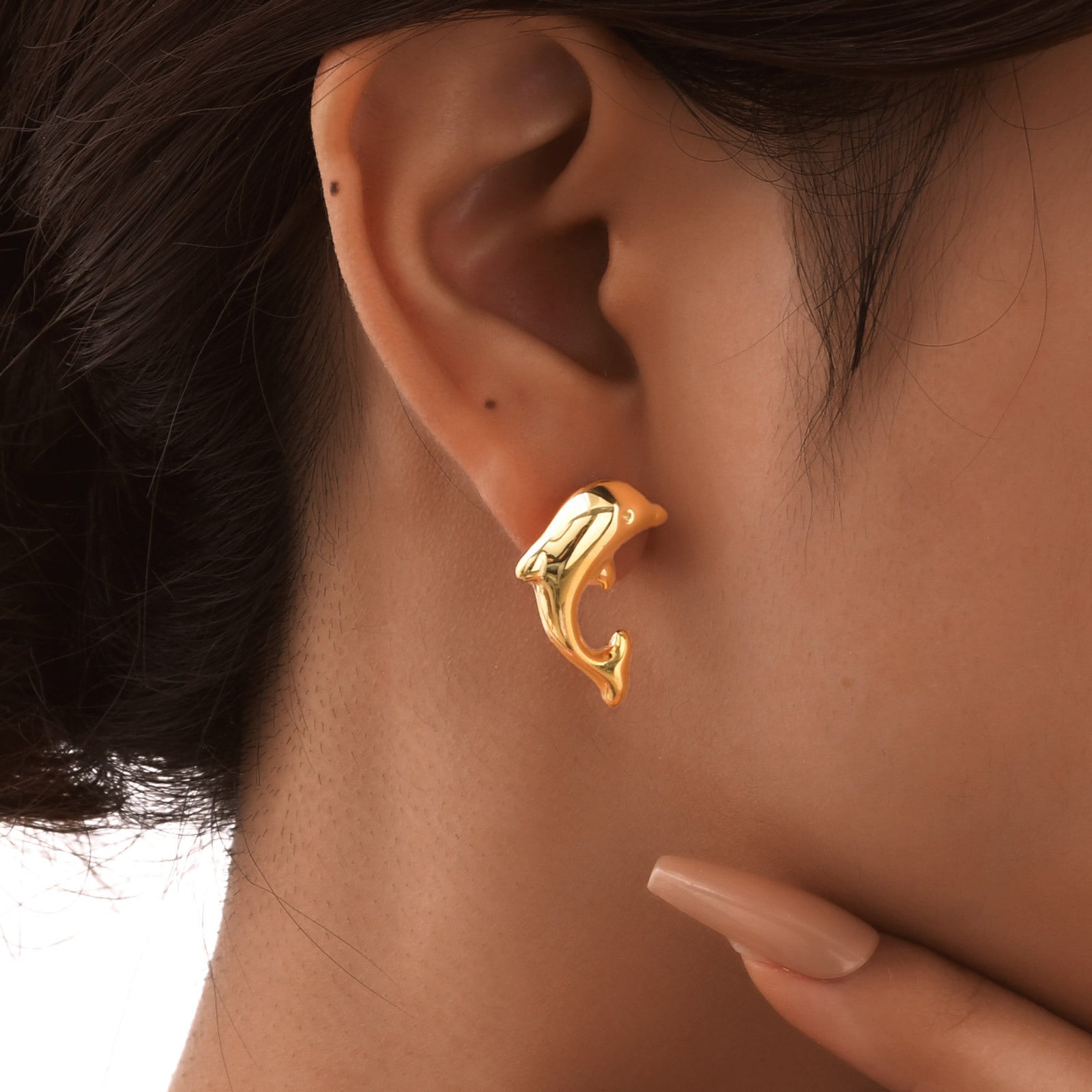 Bulk Modern Dolphin Style Gold Plain Stainless Steel Stud Earrings Secondary image