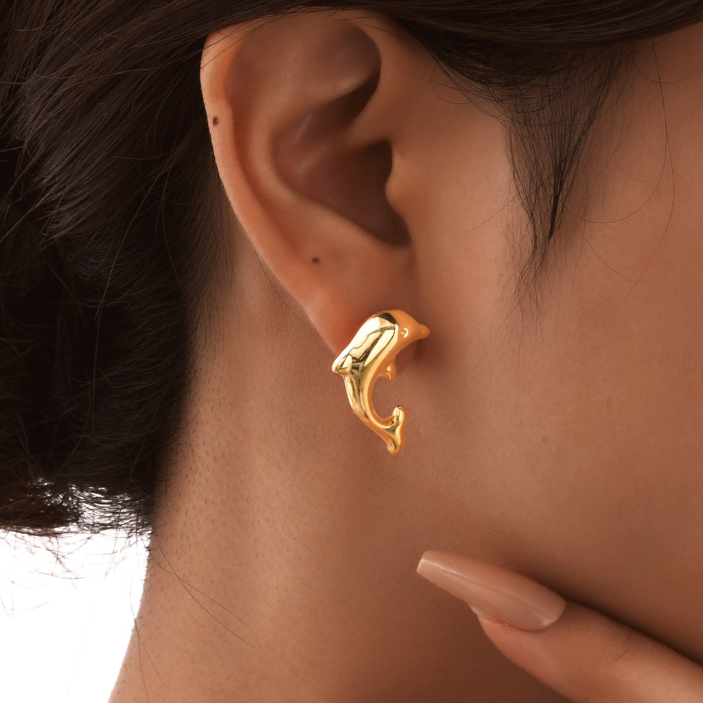 Bulk Modern Dolphin Style Gold Plain Stainless Steel Stud Earrings