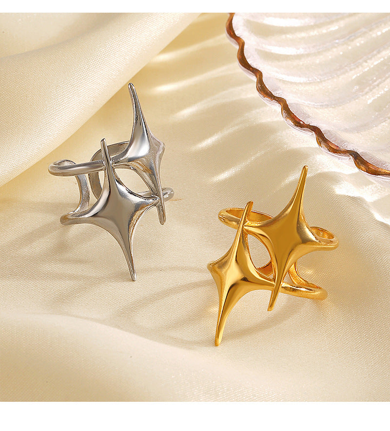 Dual Star Layer 18K Gold Silver Stainless Steel Adjustable Ring Bulk