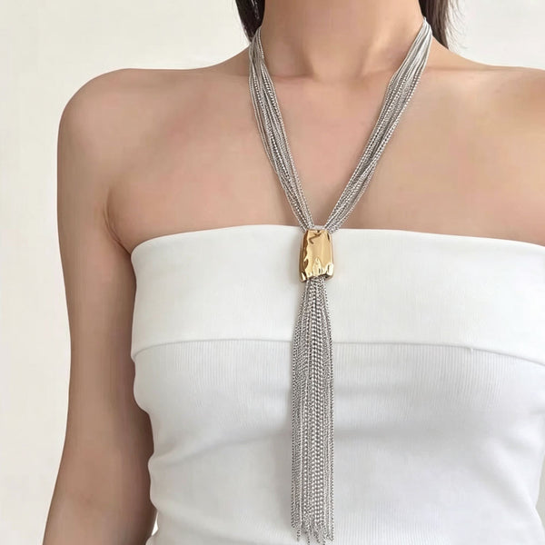 Dual Tone Multi Strand Tassel Gold Silver Plated Copper Necklace Bulk Main image