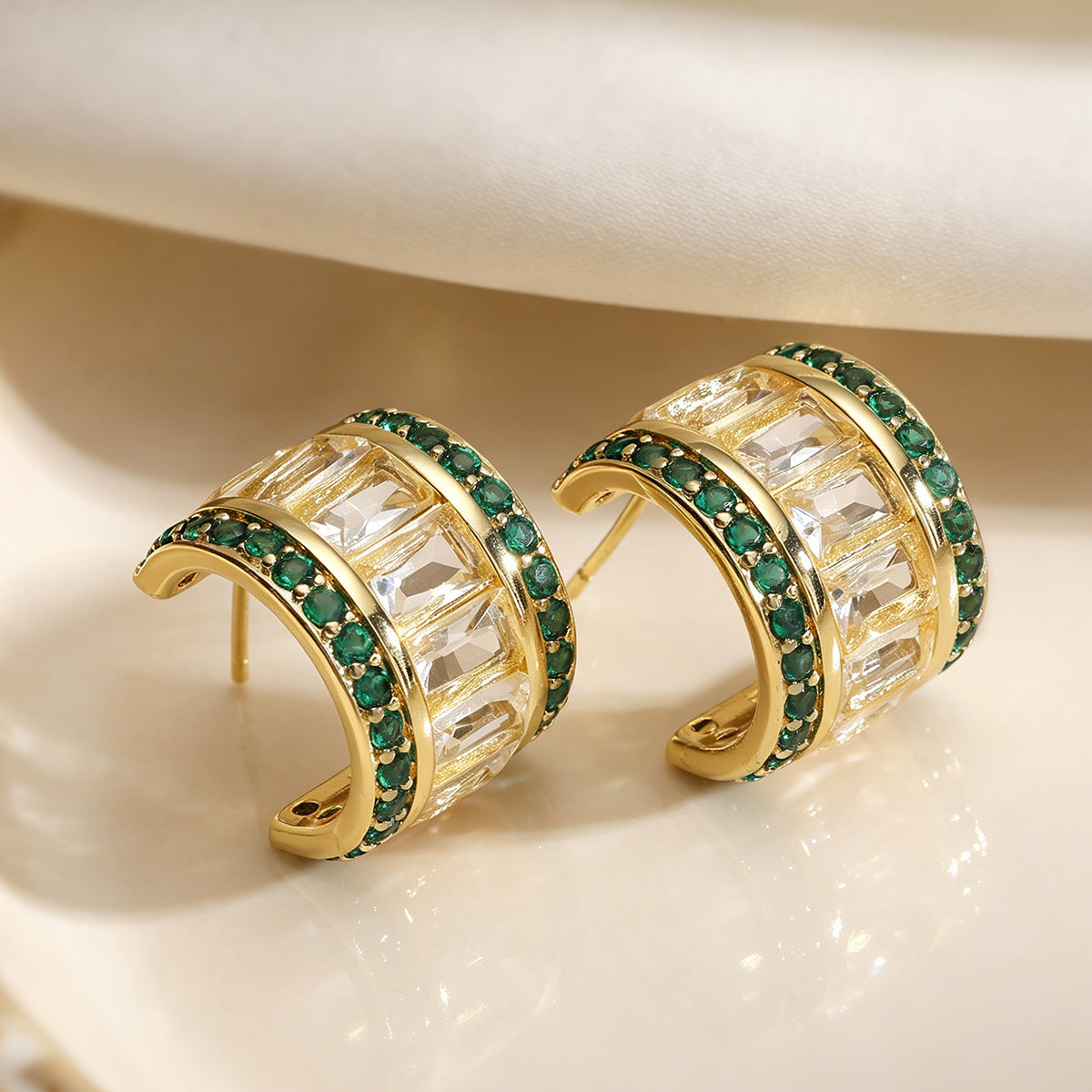 Designer Chunky Huggie Hoop Gold Plated CZ Crystal Copper Earrings Bulk