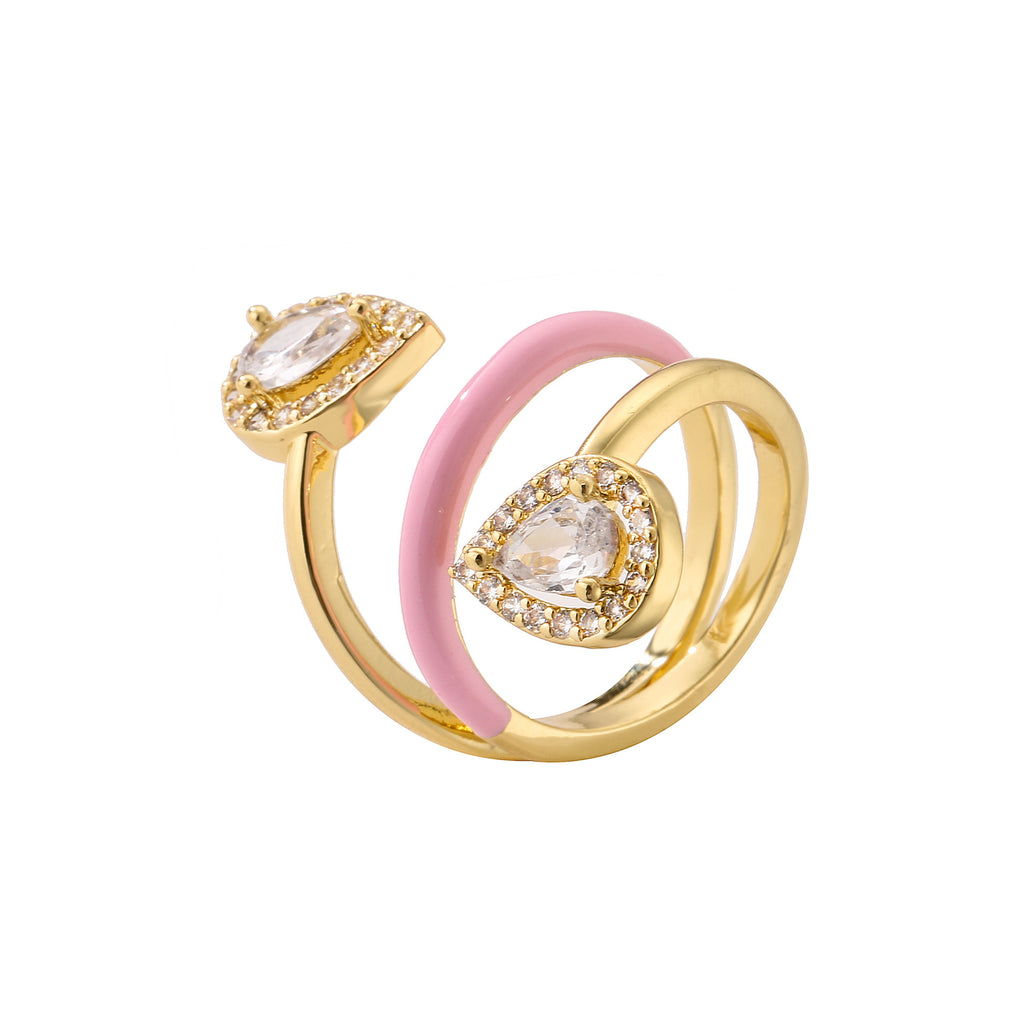 Multi Color Drop Three-Layer Gold Cubic Zirconia Copper Ring Women Bulk
