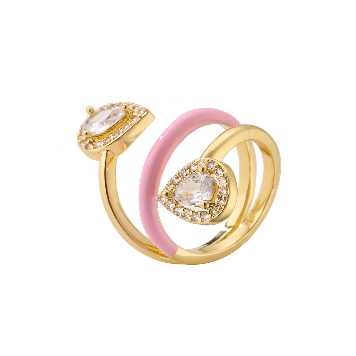 Multi Color Drop Three-Layer Gold Cubic Zirconia Copper Ring Women Bulk