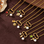 Multi Color Trendy Carabiner Charm Gold Plated CZ Copper Necklace Bulk