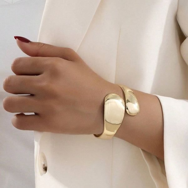 Minimalist Sculptural Wave Open Plain Gold Plated Cuff & Kada Wholesale Main image