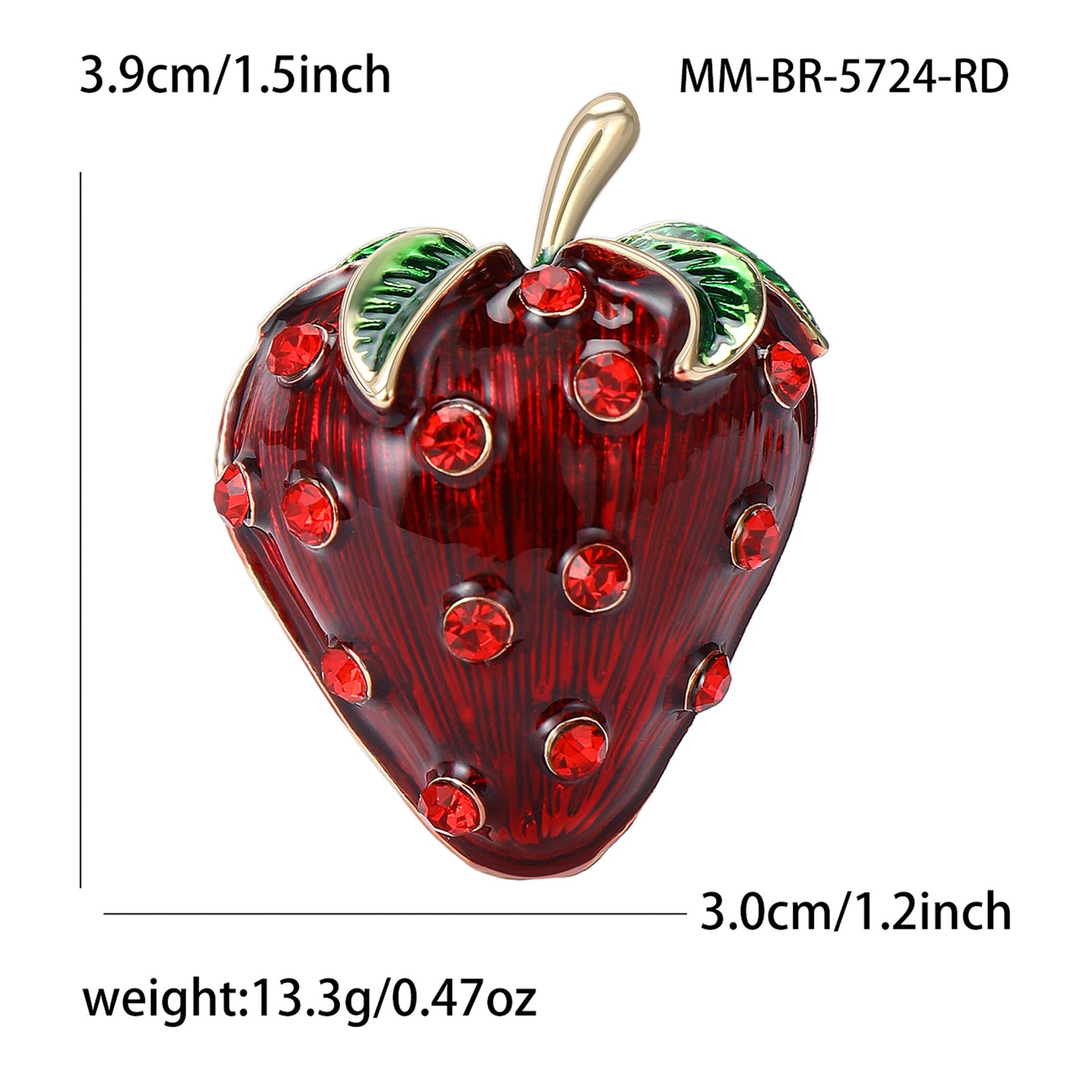 Red Strawberry Gold Rhinestone  Alloy Brooch For Women Bulk