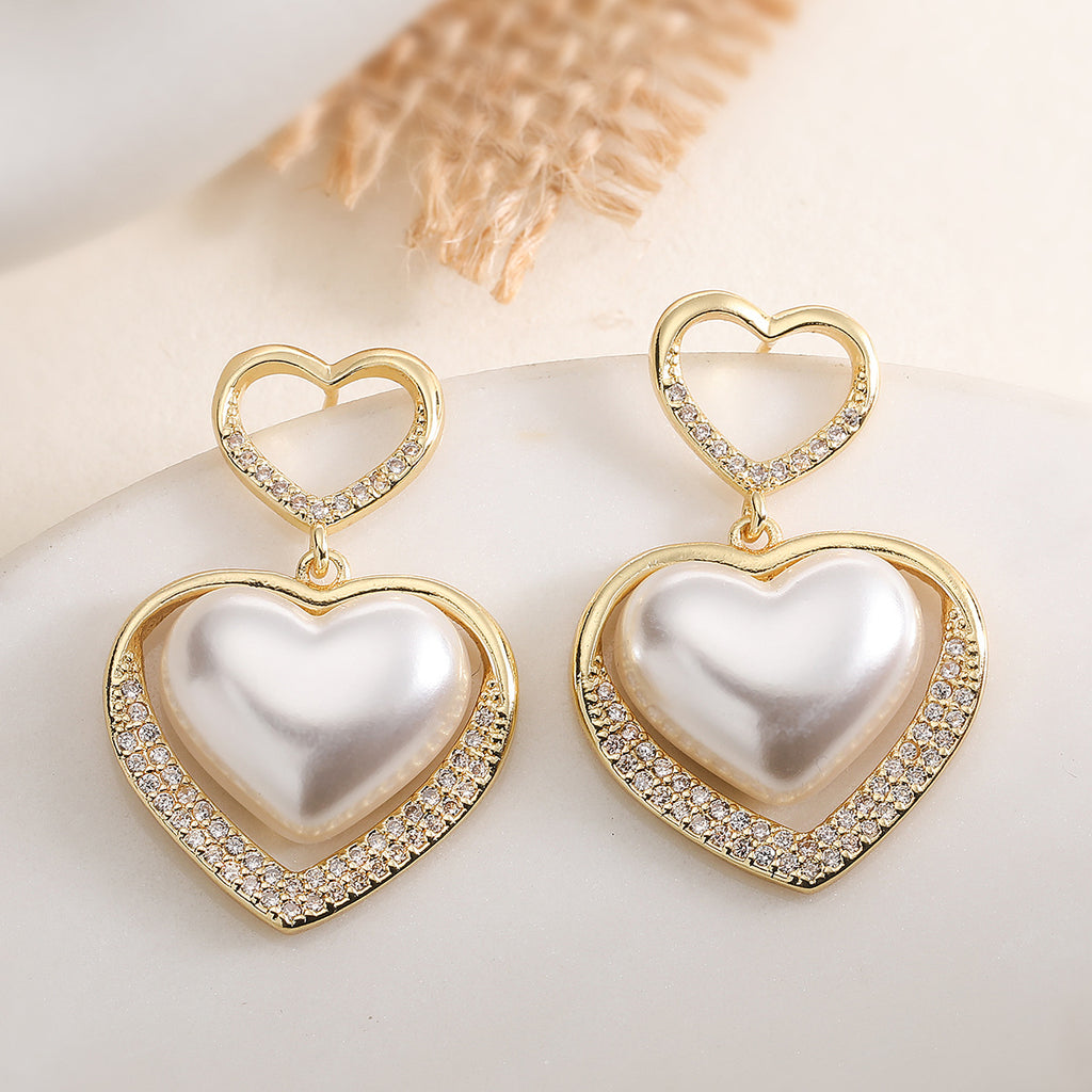 White Heart Gold Cubic Zirconia Stainless Steel Hoop Earrings Necklace Bulk