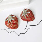Strawberry Heart 18K Gold Red Cubic Zirconia Stud Earring Women Bulk