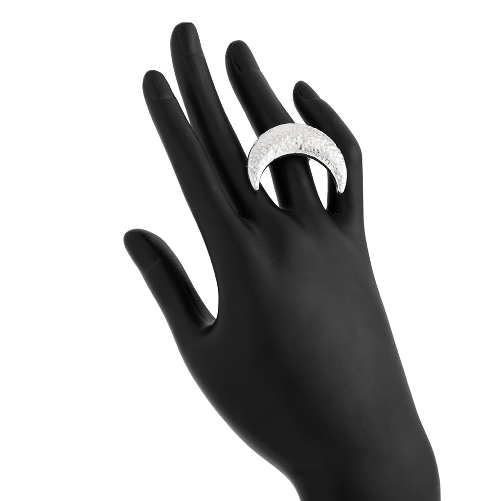 Beaten Finish Crescent Moon 18K Gold Free Size Ring For Women Bulk