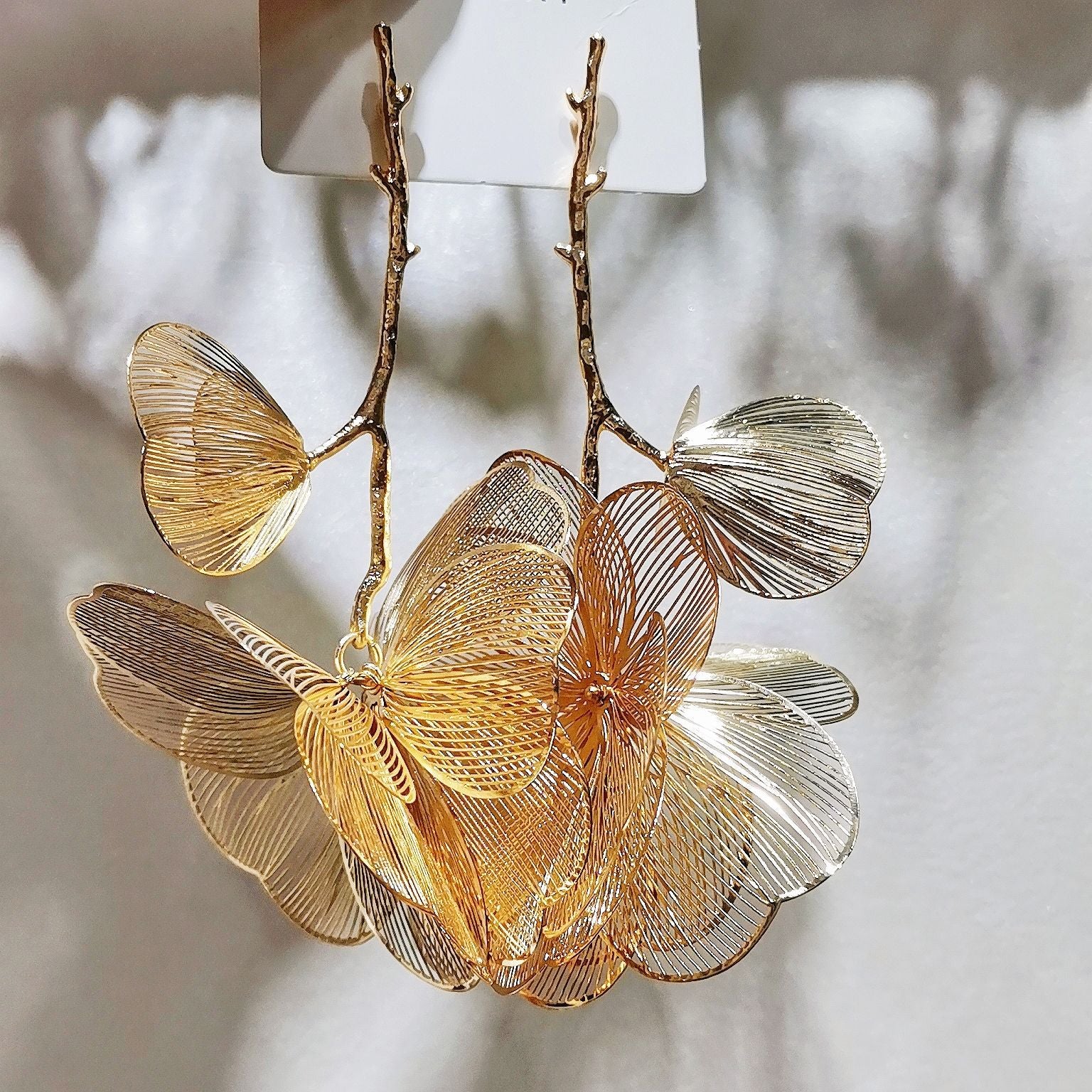 Bulk Gold Leaf Flower Gold Plated Alloy Dangler Earrings For Women Main image