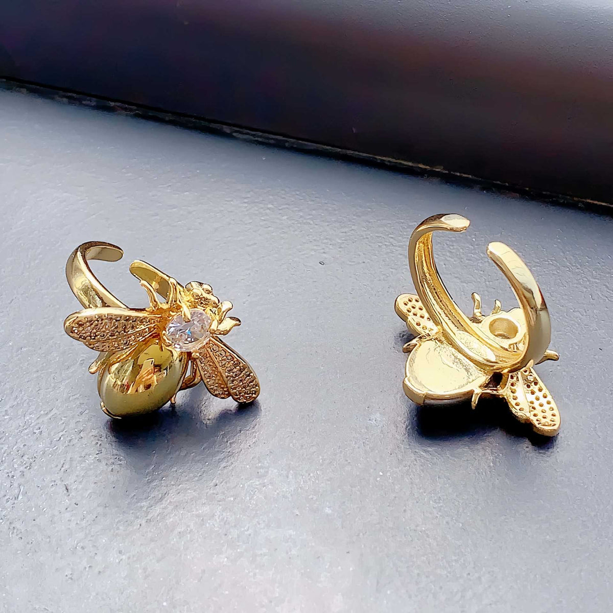 Gold Silver Honey Bee Cubic Zirconia Copper Ring For Women Bulk