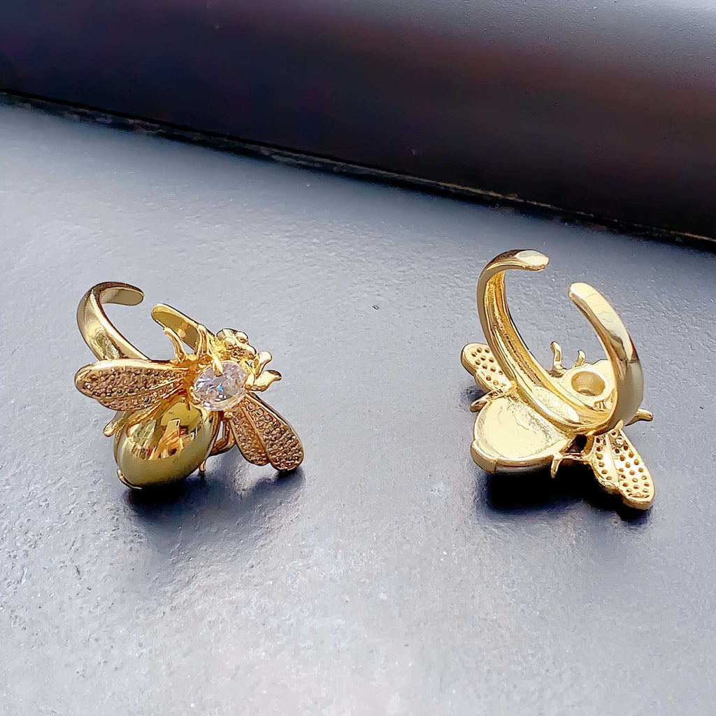 Luxury Bee Design Gold Silver Plated CZ Copper Adjustable Fancy Ring Bulk