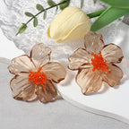 Acrylic Transparent Flower Orange Dangler Stud Earring For Women Bulk