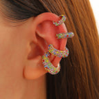 Cubic Zirconia Multi Gemstone 18K Gold Anti Tarnish Stud Ear Cuff Earring Pack Of 4 For Women