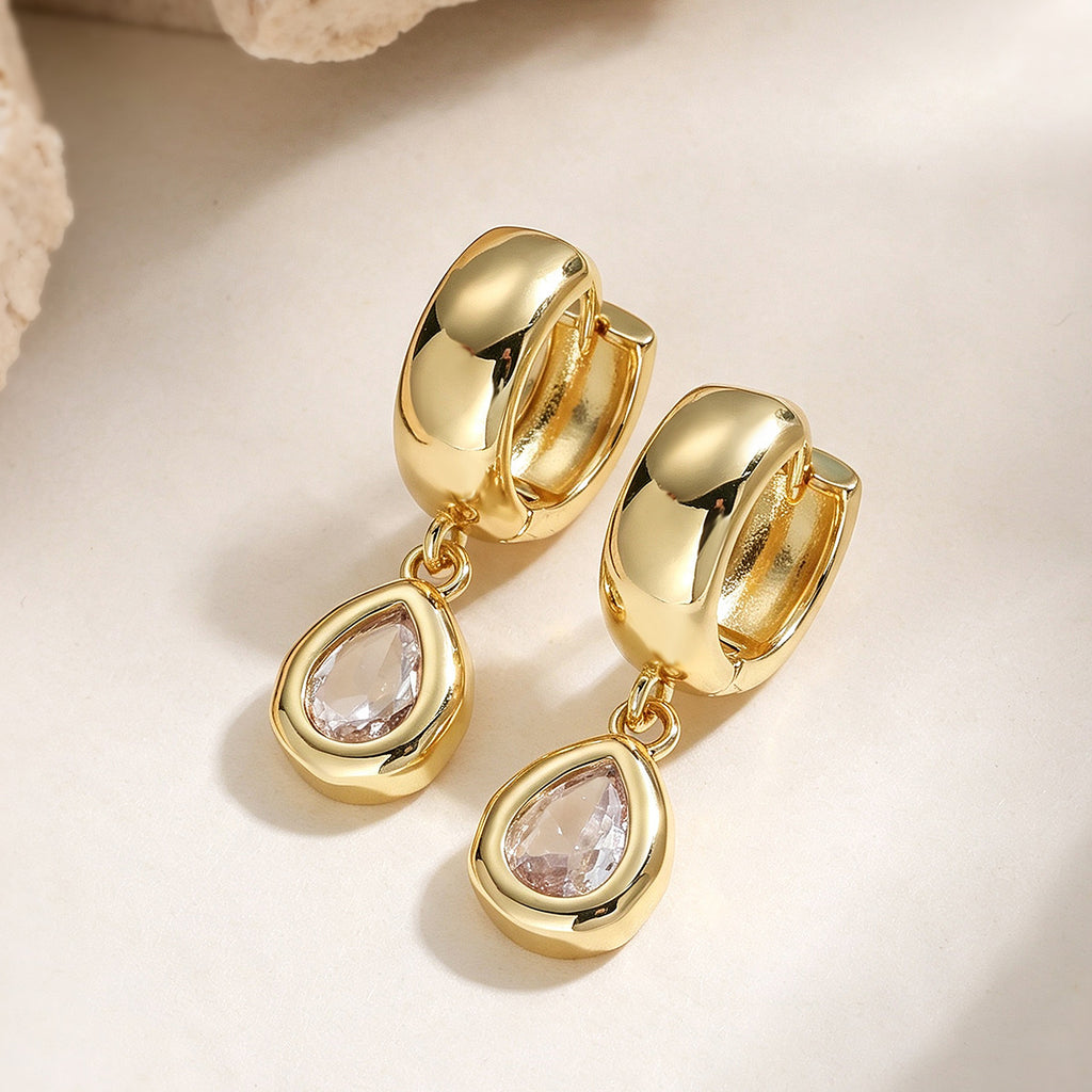 Gold Silver Huggie Teardrop Cubic Zirconia Copper Drop Earrings Women Bulk
