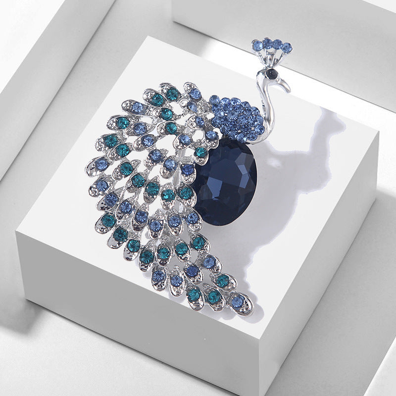 Peacock Blue Silver Cubic Zirconia Crystal Brooch For Women Bulk