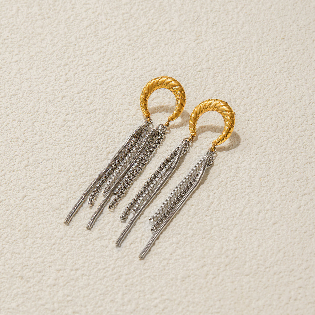 Glamorous Long FringeGold Silver Stainless Steel Dangler Earrings Bulk