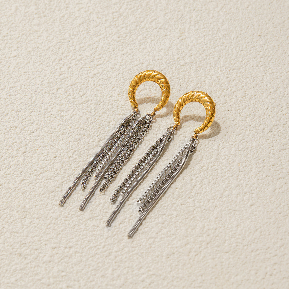 Glamorous Long FringeGold Silver Stainless Steel Dangler Earrings Bulk