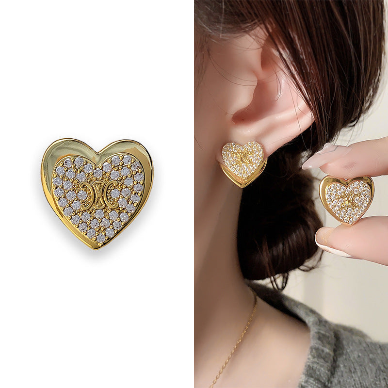 Heart 18K Gold Silver CZ Anti Tarnish Stud Earring Pair Bulk