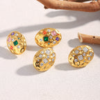 Oval 18K Gold Stainless Steel Cubic Zirconia Stud Earring Women Bulk