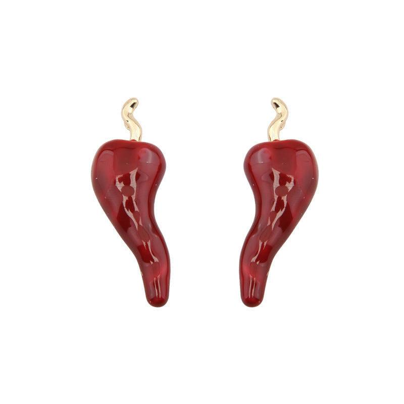 Chilli 18K Gold Red Enamel Dangler Earring For Women Bulk
