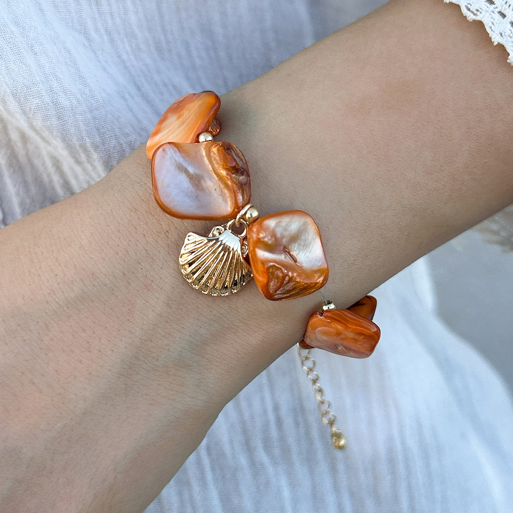Shell Multi Gemstone Beads 18K Gold Anti Tarnish Bracelet Women Bulk