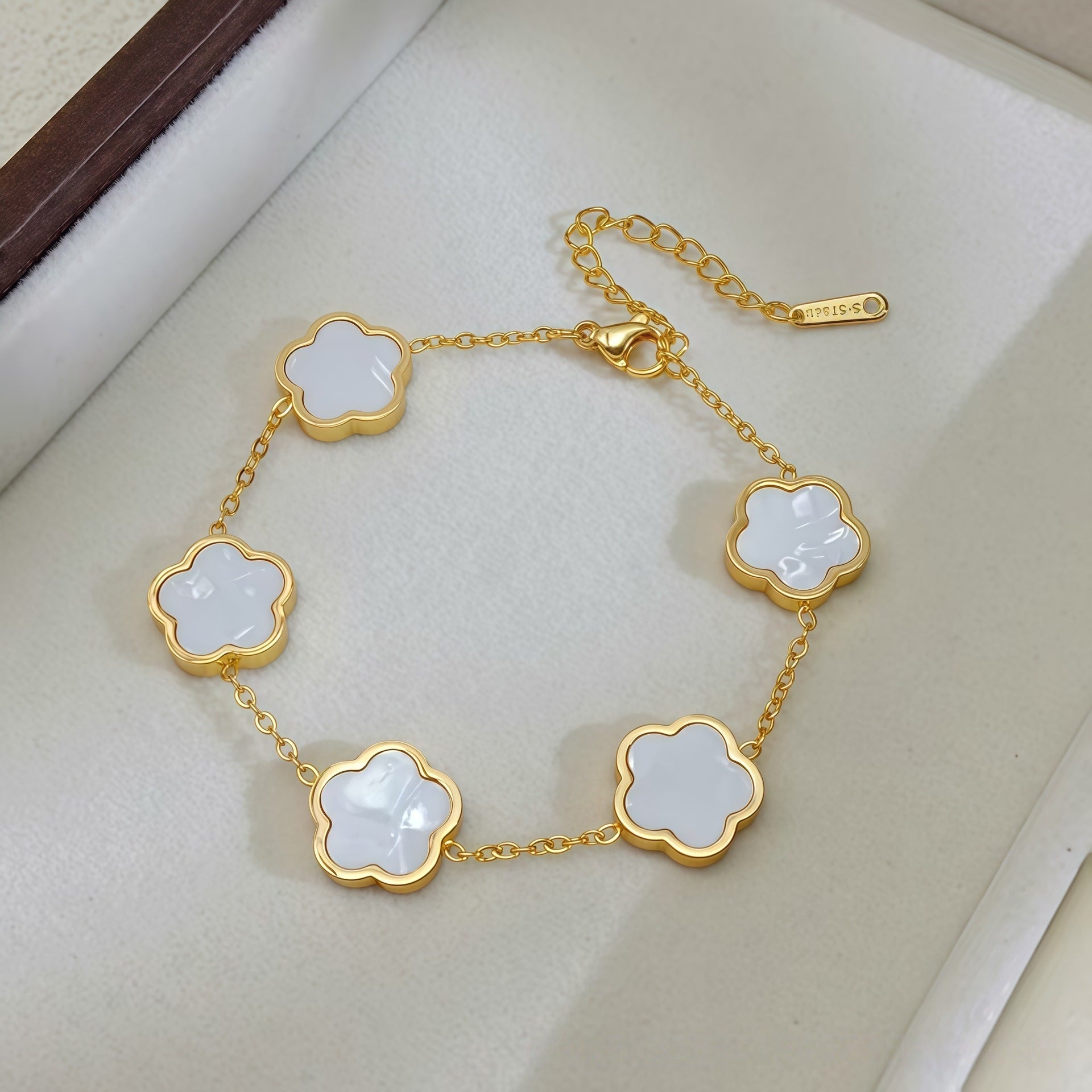 Multi Charms Gold Mother of Pearl Enamel Stainless Steel Bracelet Bulk