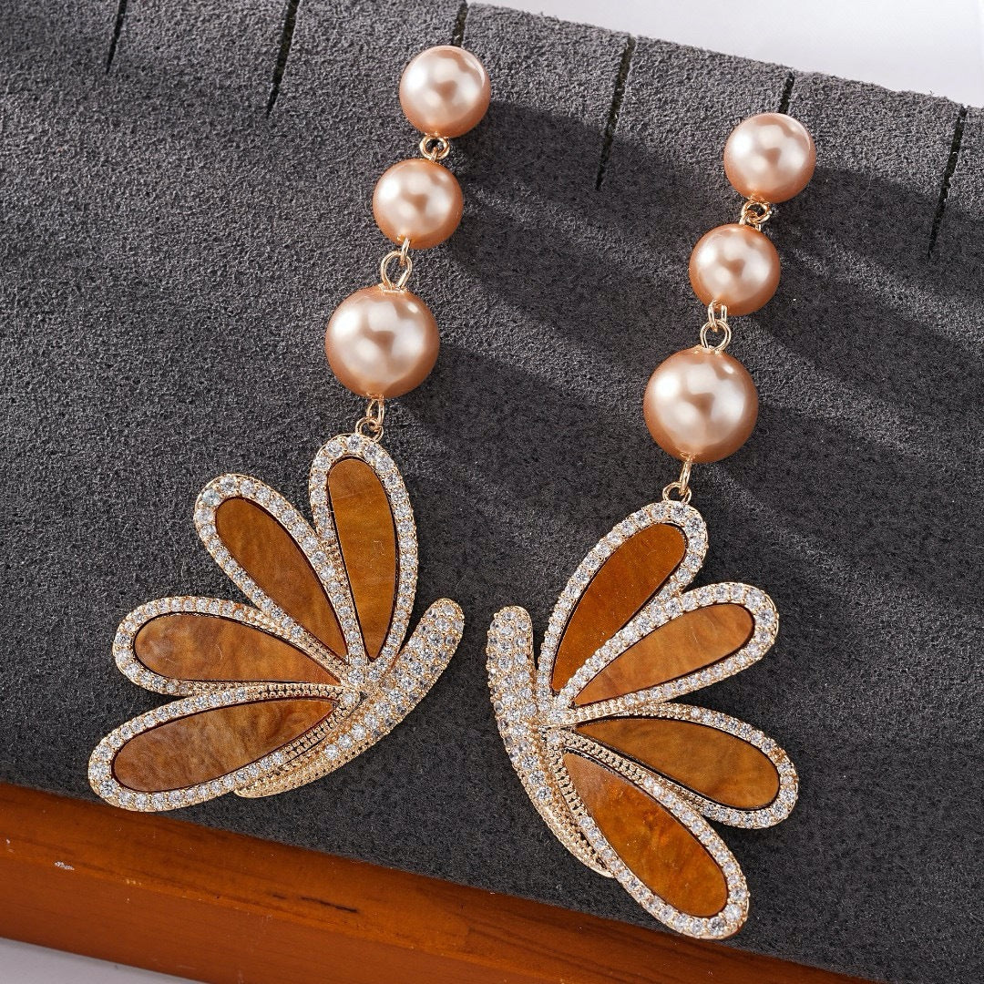 Butterfly 18K Gold Brown Pearl Cubic Zirconia Dangler Earring Bulk