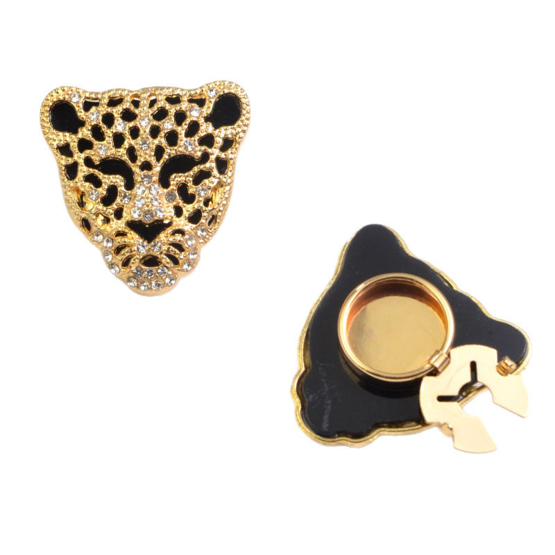 Wholesale Leopard Head Style Gold Silver Rhinestone Brass Button Cover