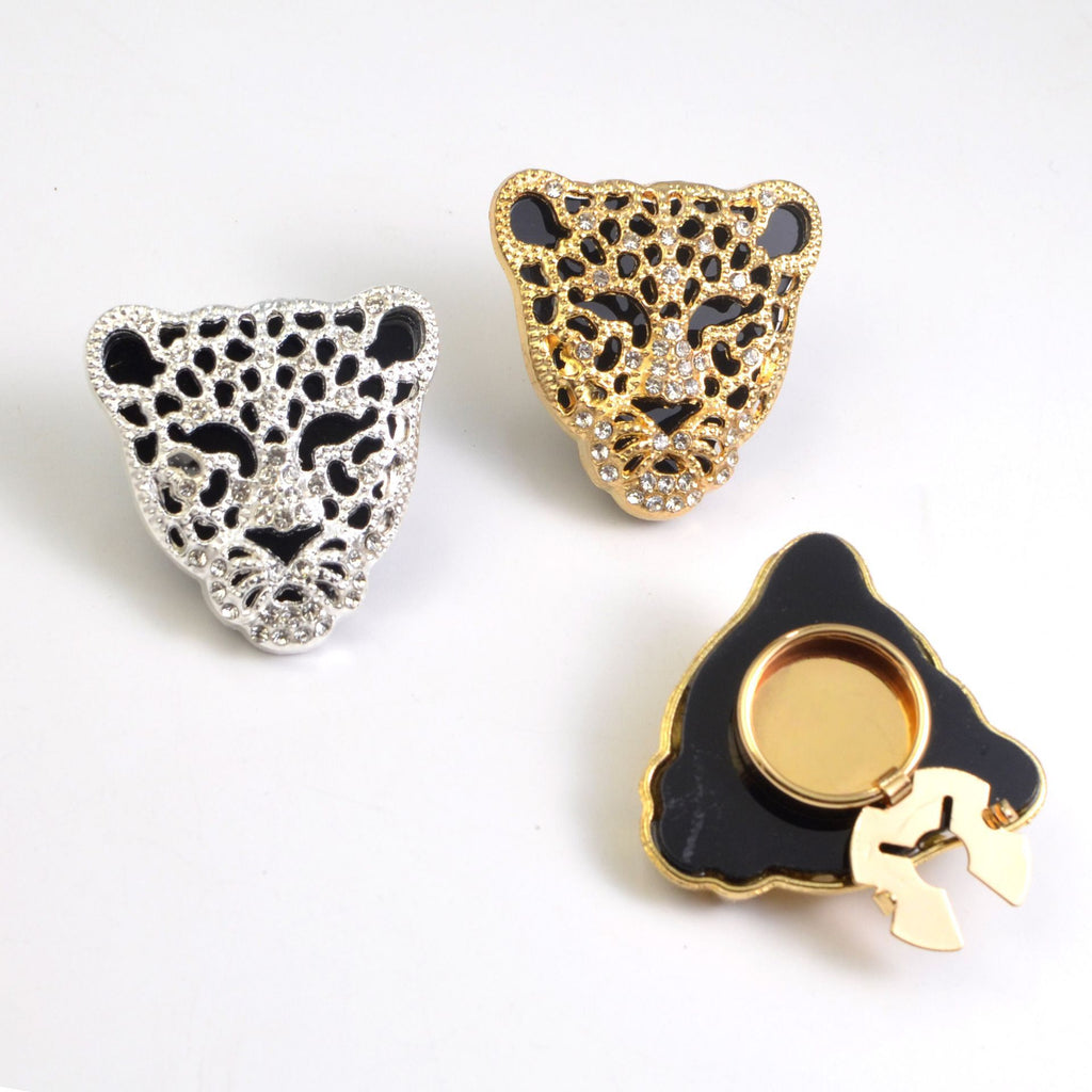 Wholesale Leopard Head Style Gold Silver Rhinestone Brass Button Cover