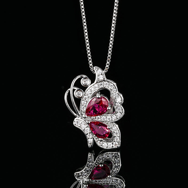 Butterfly Pink Silver CZ Anti Tarnish Necklace Earring Ring Set Bulk