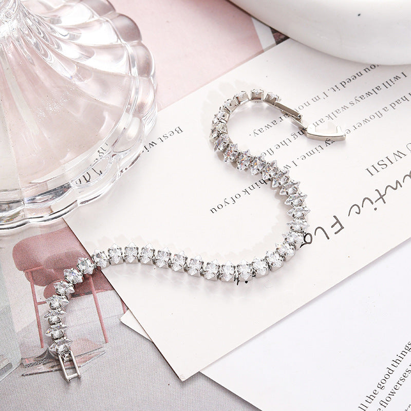 Bulk White Tennis Style Silver Plated CZ Anti Tarnish Brass Bracelet