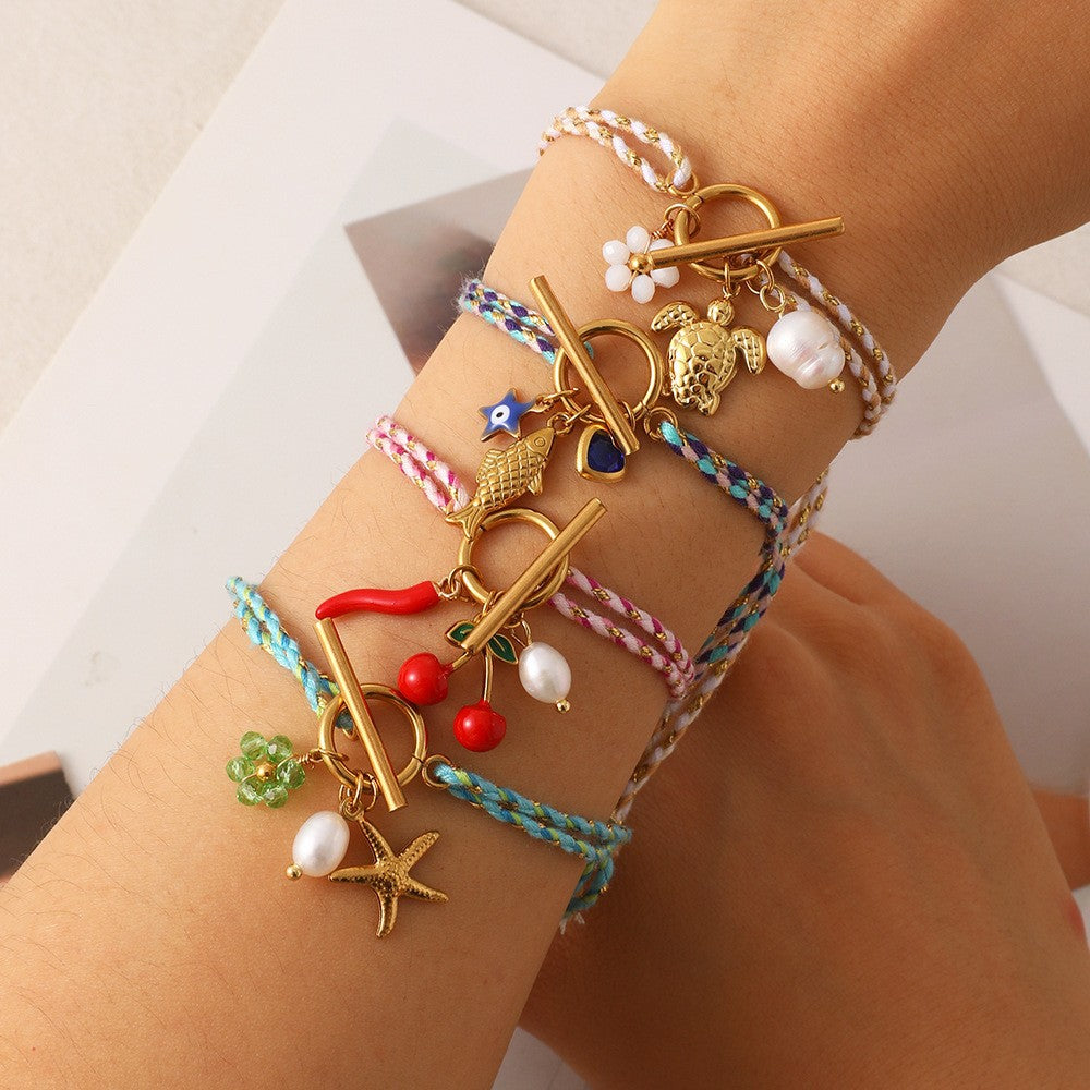 Multi Color Charms Gold Plated Beads Stainless Steel Bracelet Bulk Main image