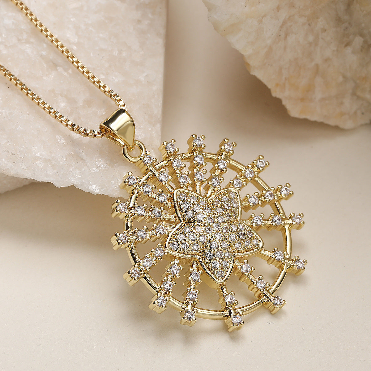 Gold Heart Start Cross Gold Cubic Zirconia Copper Pendant Chain Women Bulk