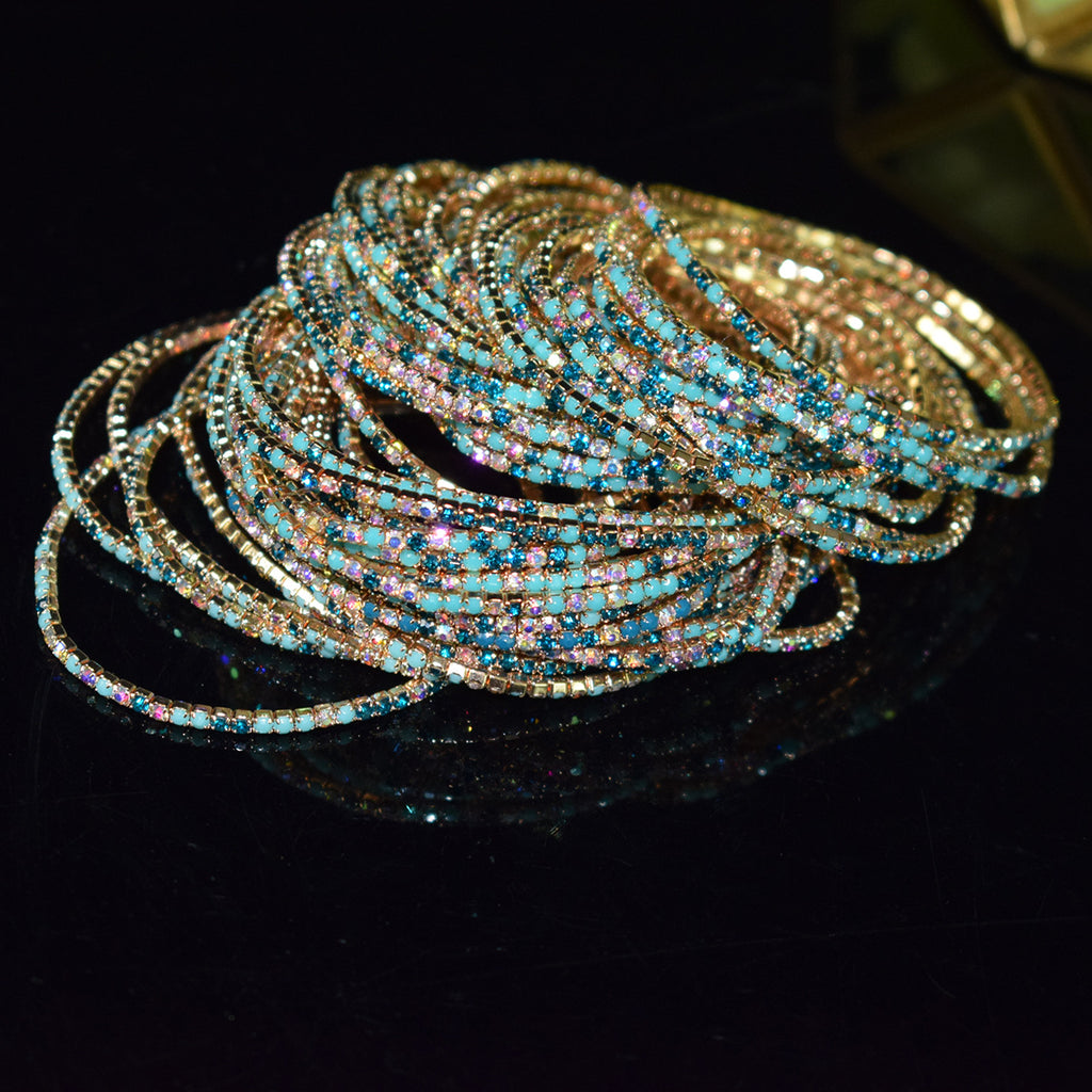 18K Gold Silver Multi Rhinestone Bracelet Bangle Adjustable Women Bulk