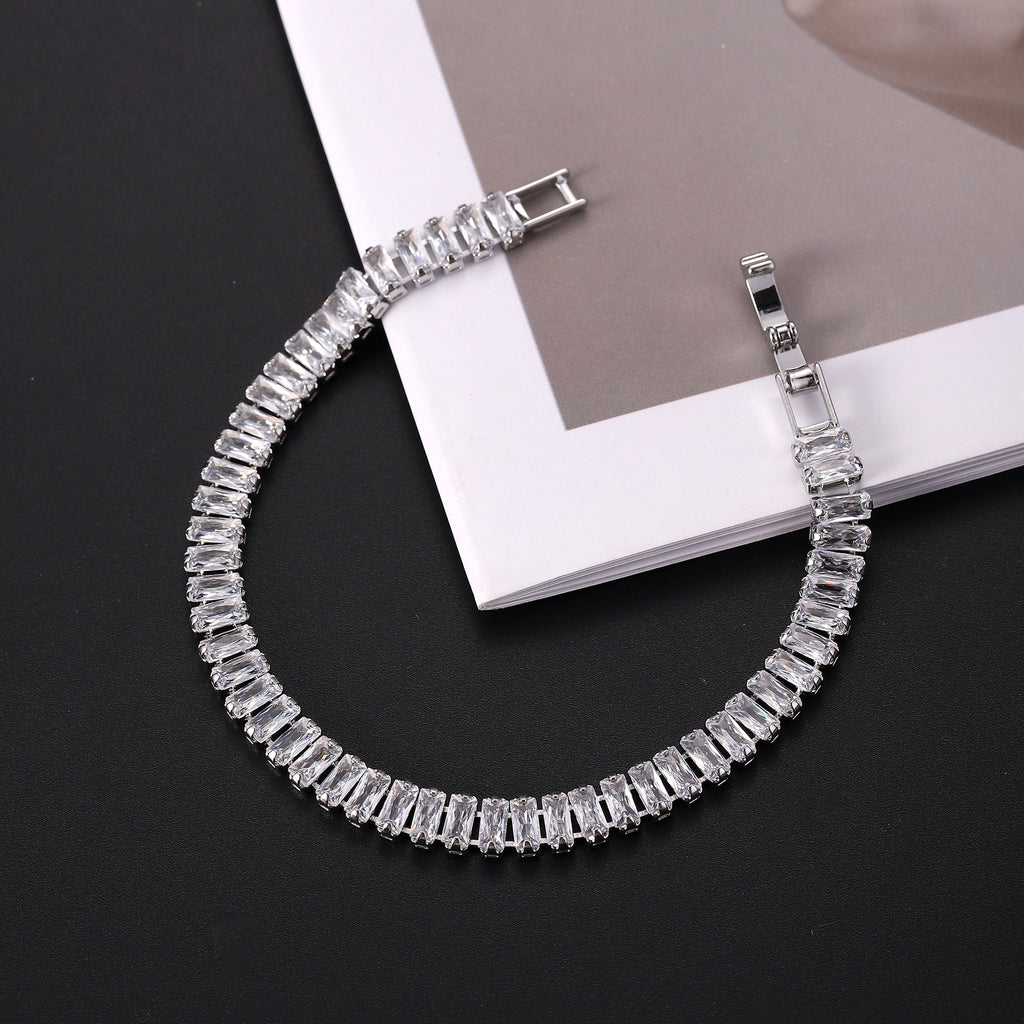 Bulk White Baguette Tennis Style Silver CZ Anti Tarnish Brass Bracelet