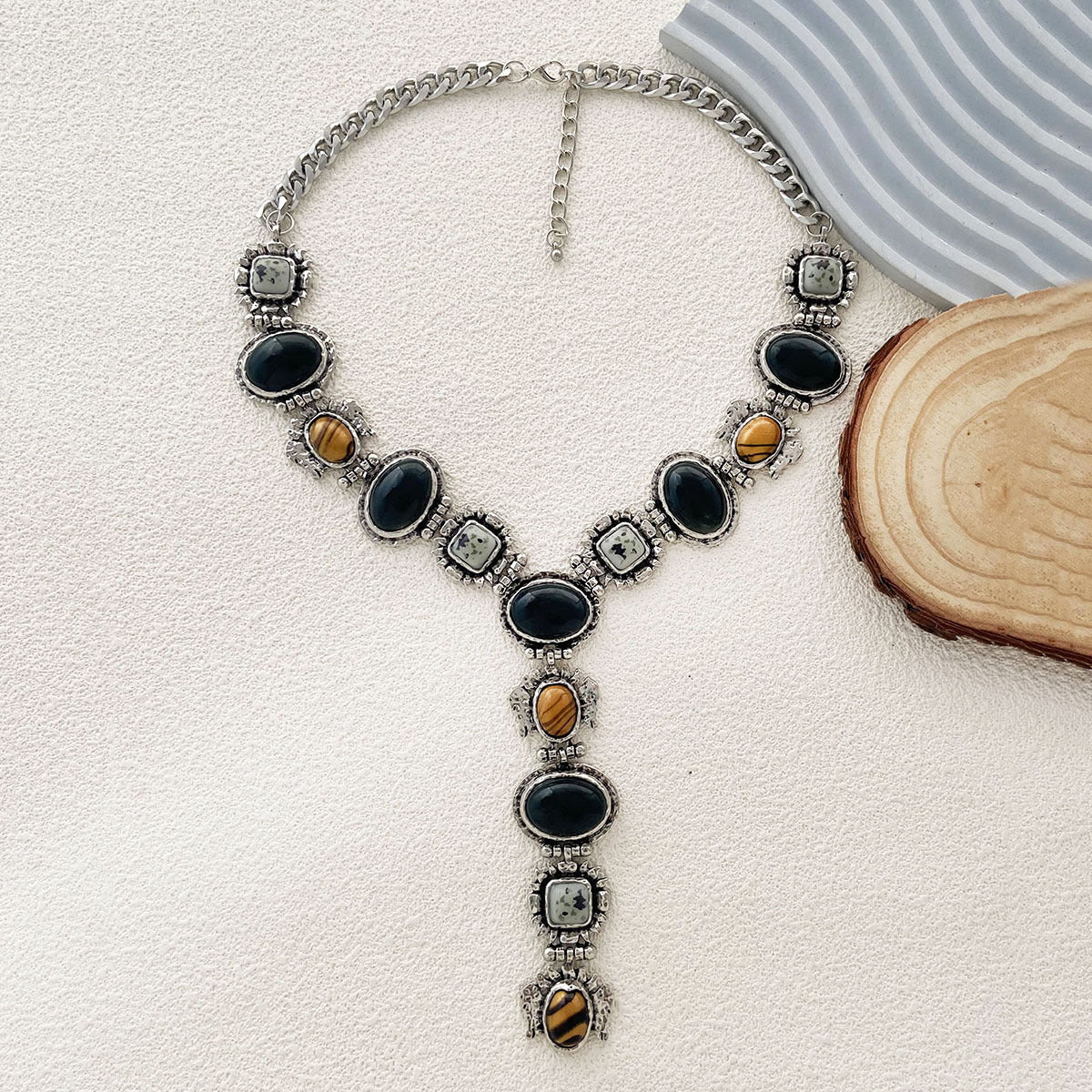 Multi Gemstones Resin 18K Gold Long Y Necklace For Women Bulk Main image