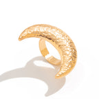 Beaten Finish Crescent Moon 18K Gold Free Size Ring For Women Bulk